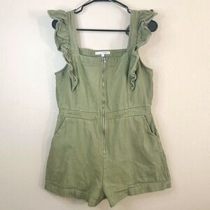 Baltic Born Romper Womens Large Green Ruffle Zip Front Utility